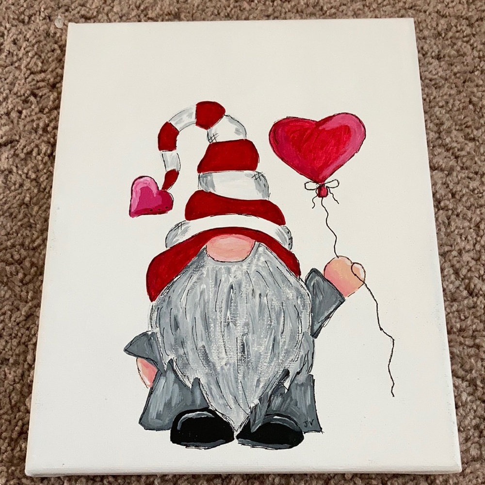 8 x 10 Valentine’s Gnome painting - Picture 1 of 6